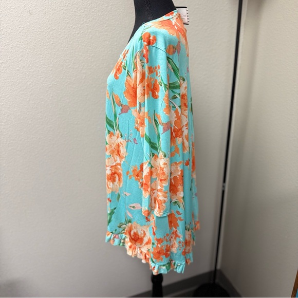 Tee for the Soul Floral Aqua and Orange High Low Women's Top. 1XL - Picture 2 of 7